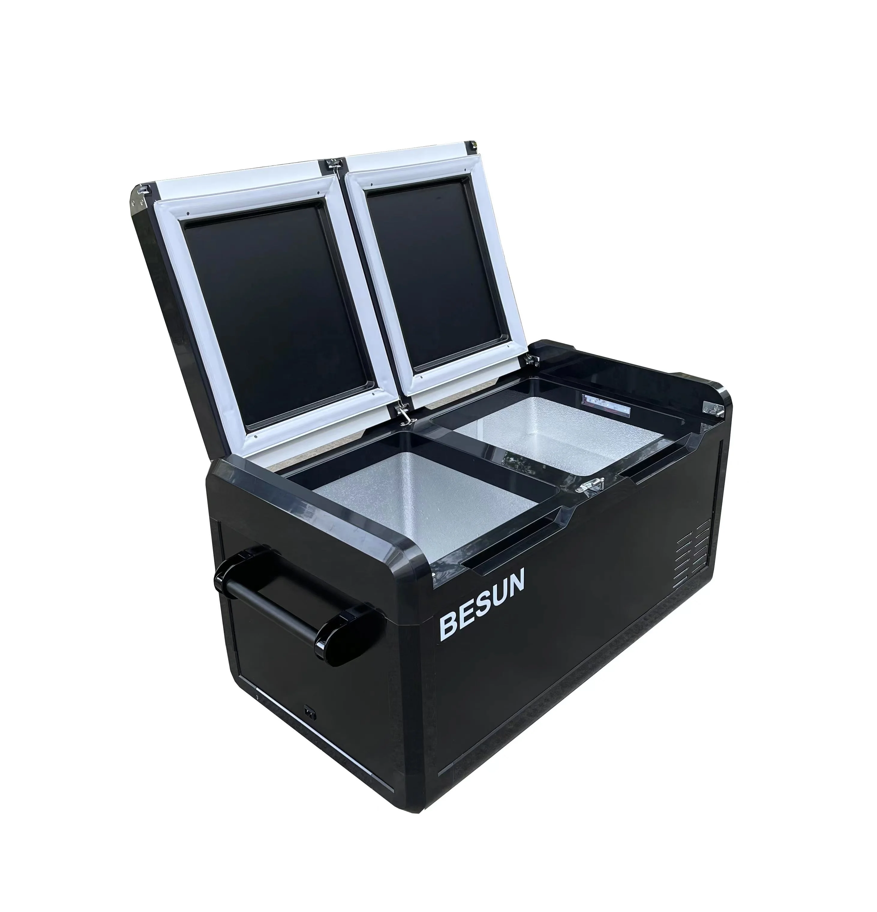 95L Portable Car Freezer Dual Zone Black 50 Sports CE Compressor R134a Camping Cooler Box Black Solar Powered System -22 - 10 C
