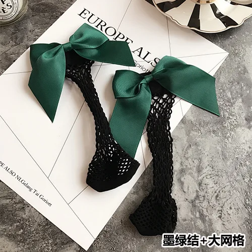 8 Colors Summer Breathable Women Girls Ruffle Bow Fishnet Ankle High Socks Mesh Lace Fish Net Short Socks With Ribbon Bow