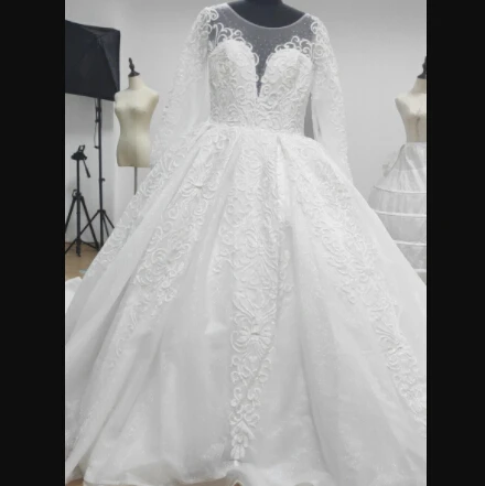 Real photo Luxury White Lace Appliques Plus size Long Sleeves Wedding Gown 2021 Customize African High End Wedding Dresses