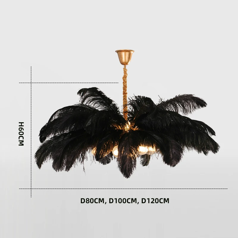 Fashionable All Copper Ostrich Feather Lamp Hanging Light Chandelier Real Feather LED Lamp with G9 Bulb for Bedroom Decoration