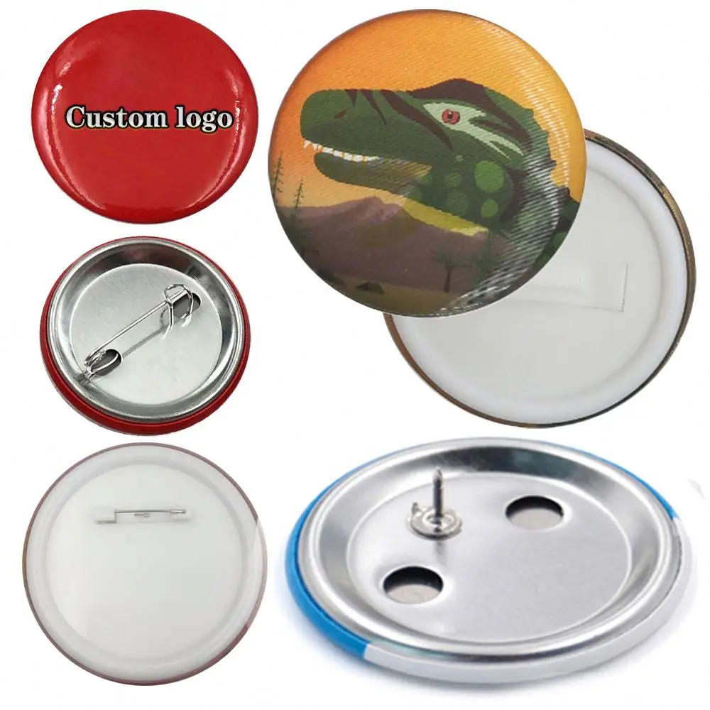 Promotional custom logo sublimation round kpop anime safety pin back tin maker blank 75mm 44mm 58mm metal button pin badge