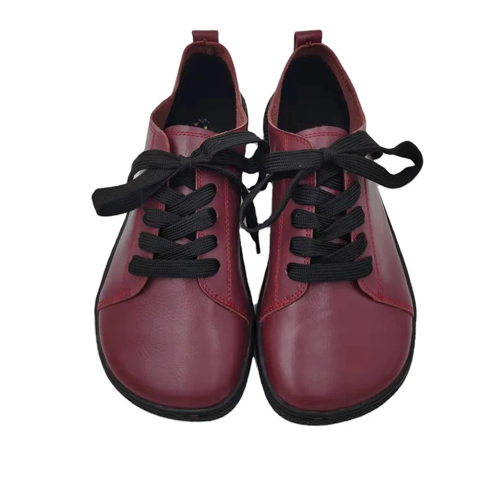 TipsieToes city running barefoot wide toe box shoes mauve red  breathable genuine leather flexible rubber sole zero drop