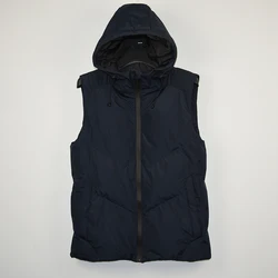 Customized size thick black warm padded winter sleeveless vest outdoor hooded puffer for