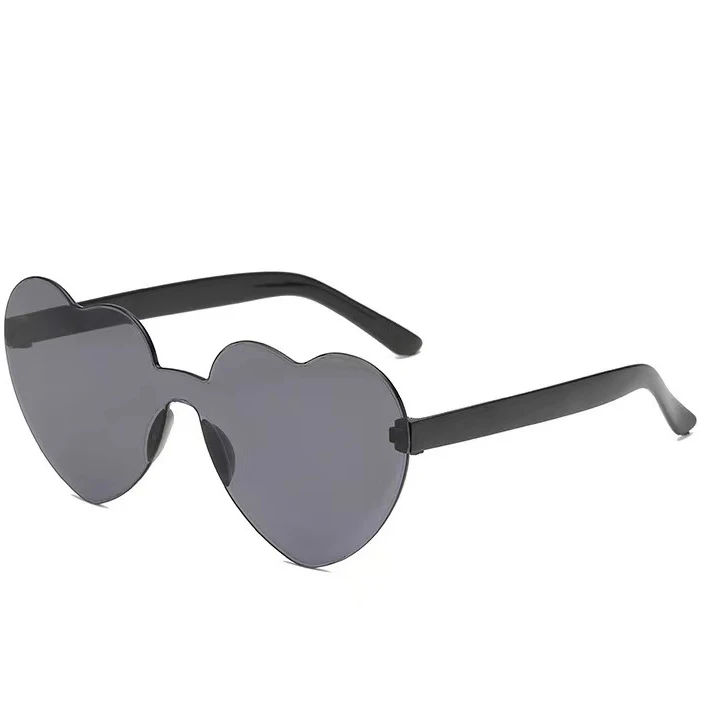 Clear Sunglasses 2025 One-Piece High Quality Jelly Color Lens Beautiful Bulk Plastic Heart Rimless Sunglasses
