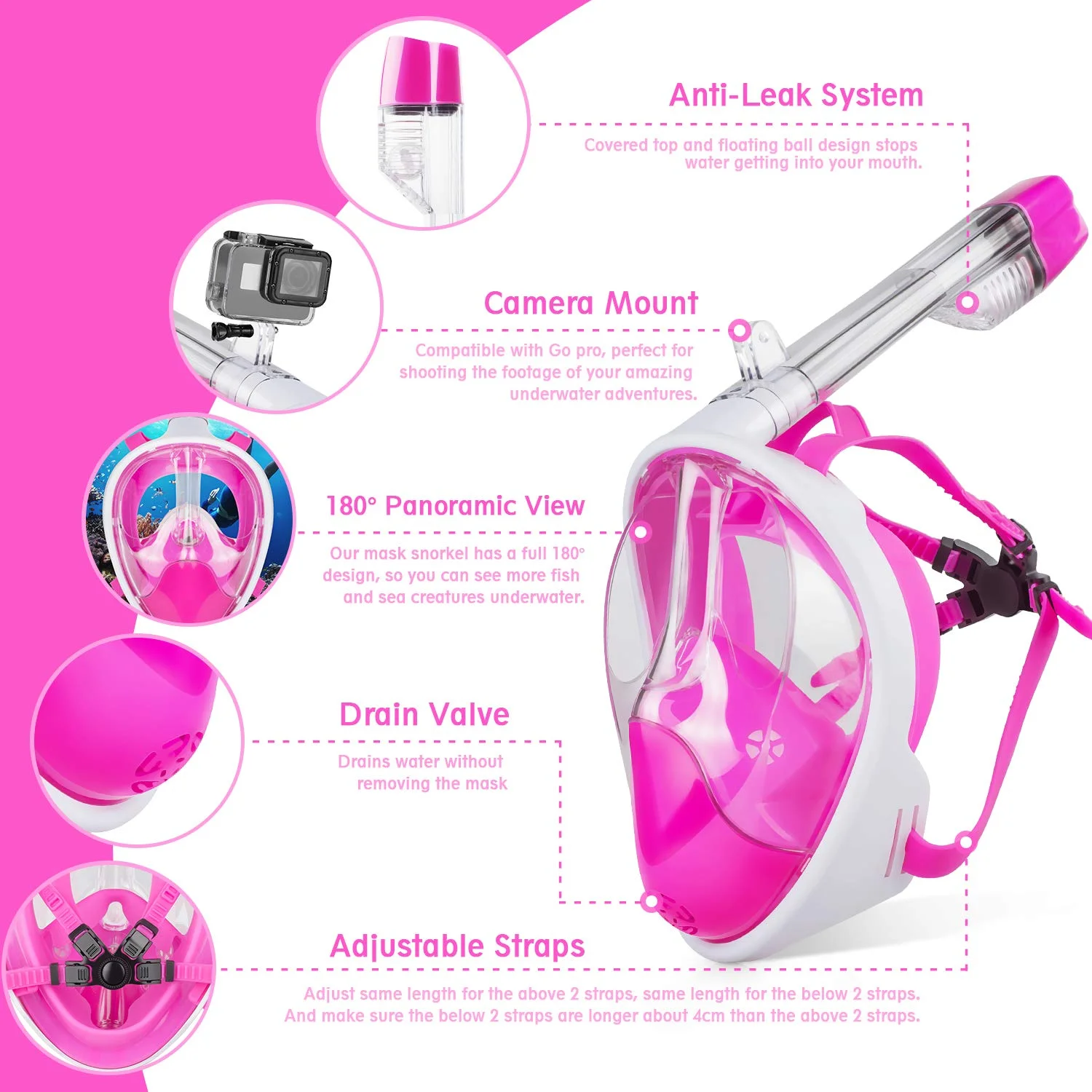 OEM ODM Snorkeling mask scuba diving Dry Snorkel Swim Mask with Underwater Camera Mount 180 Degree View Full Face Diving Mask