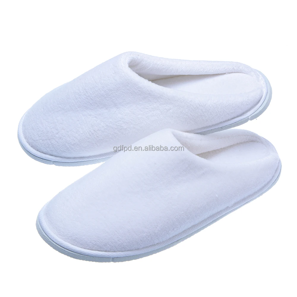 Customizable High Quality Washable White Plush Disposable Hotel Bedroom Slippers Shoes Wrap Heel