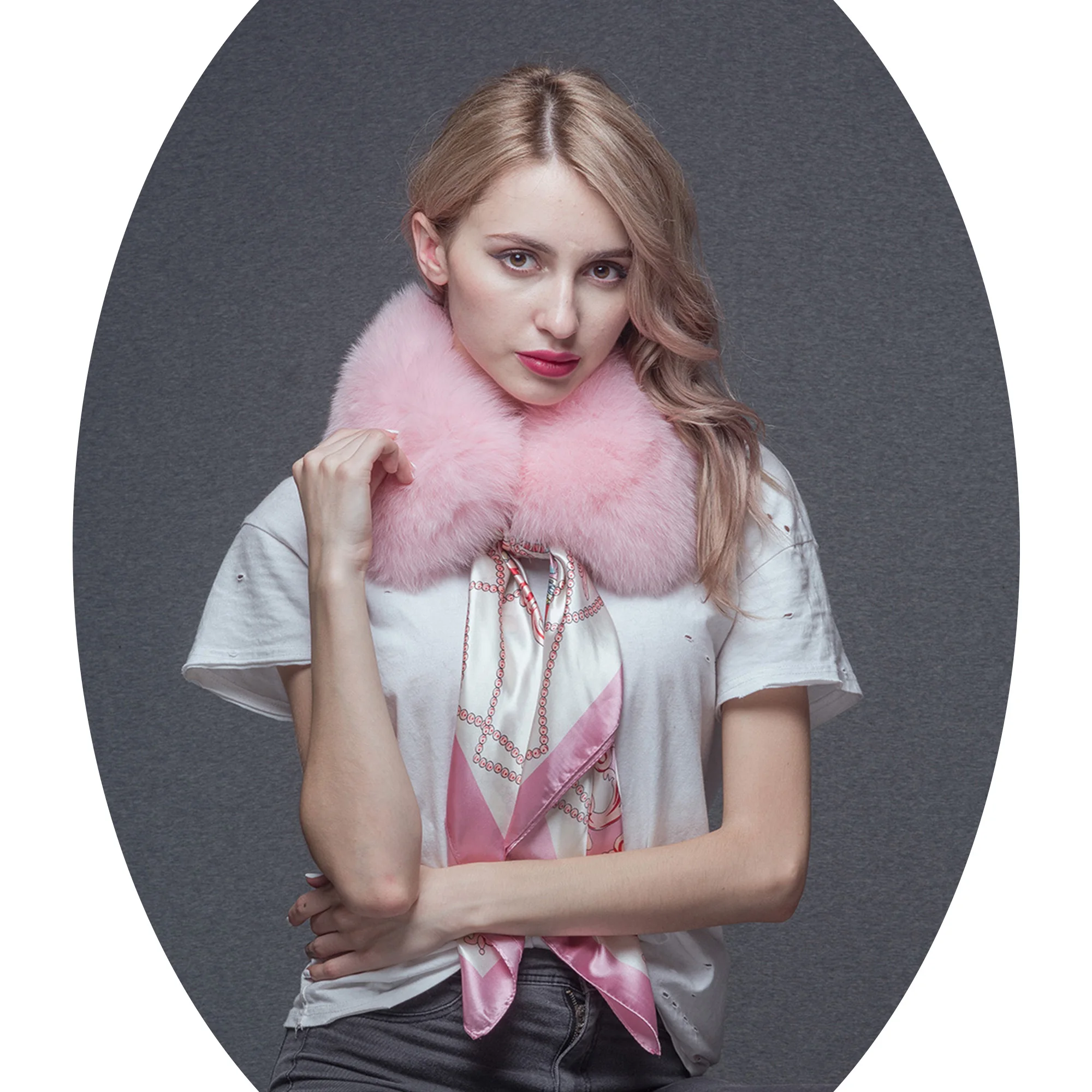Janefur Elegant Neck Gaiters Fur Collar Custom Color Fashion Winter Women Real Fox Fur Scarf With Silk