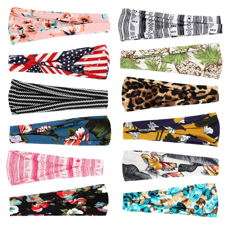 Wholesale Printed Head Wraps Gym Fitness Elastic Hair Band Hair Accessories Sports Hairband Fashion Custom Headband For Women