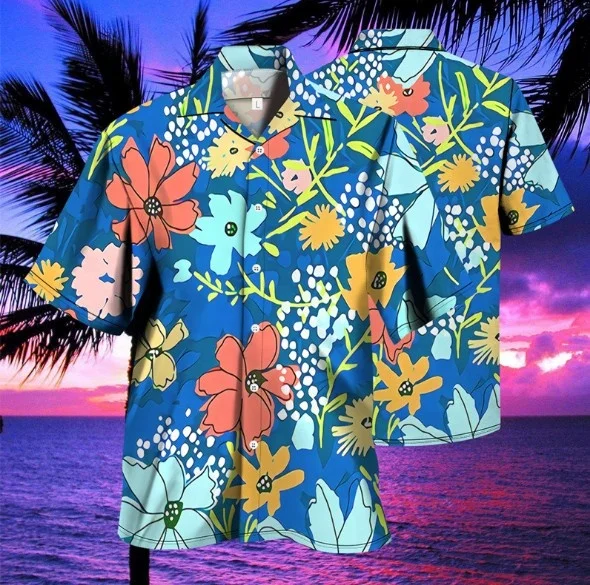 High quality 100% polyester 3d sublimation printing hawaii men shirt