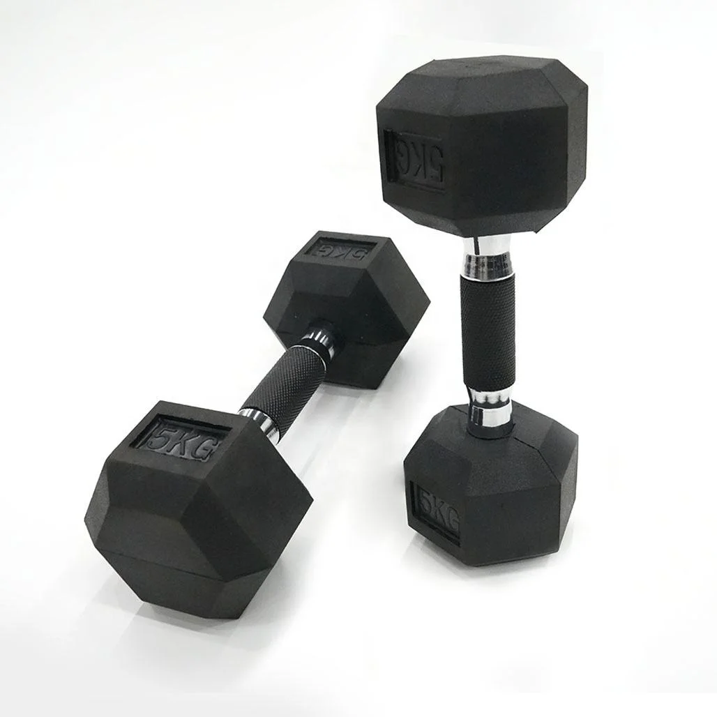 1kg-50kg HEX Rubber Dumbbell With Rubber Handle, Hand Weight With Anti-Slip For Strength Training