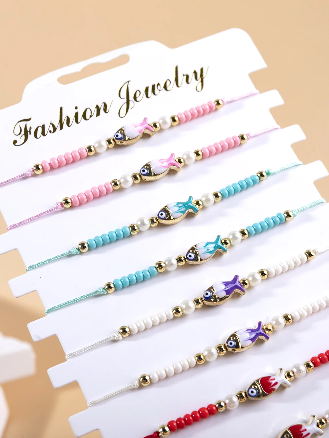 Wholesale Enamel Fish Evil Eyes Beads Rope Weaving Bracelets Adjustable Lucky Colored rice beads Bracelets