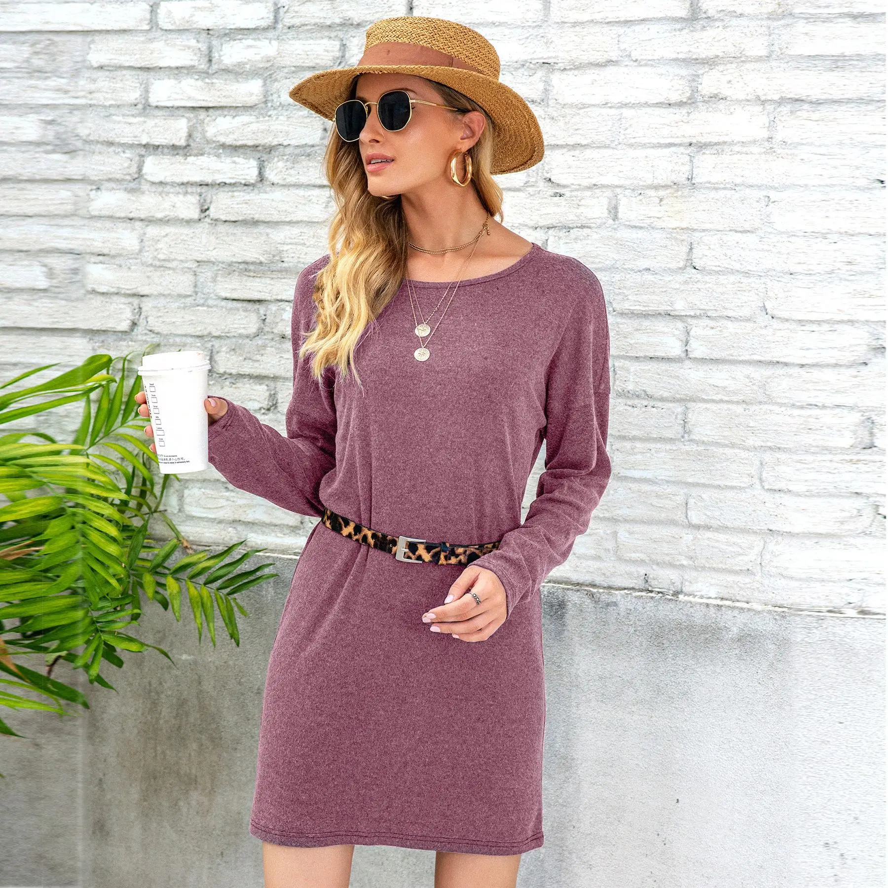 
Spring Solid Office Dresses Solid Fall Solid Color Button Front Korean Office Shirt Dresses 