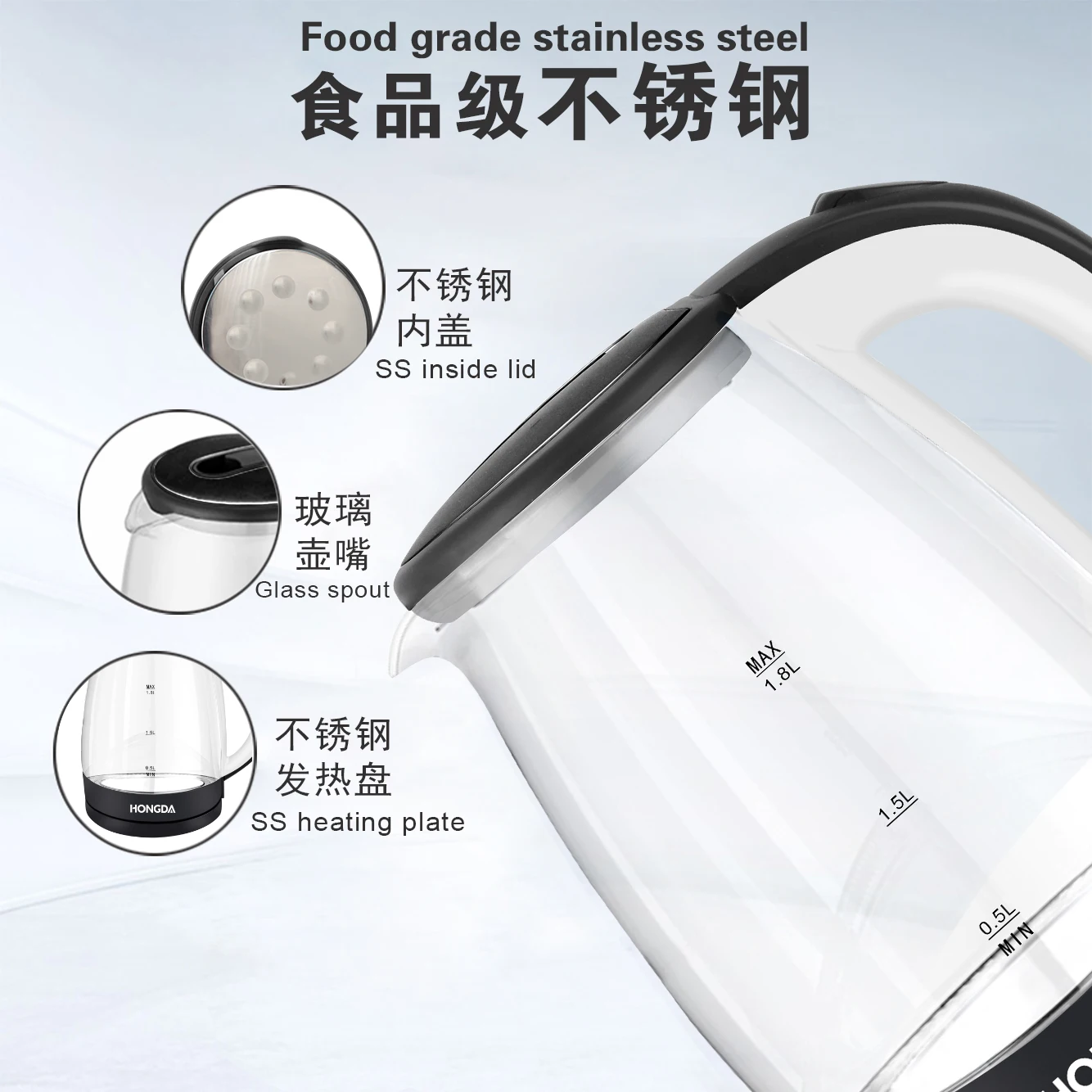 2.0L CKD SKD Glass Electric Water Kettle For Wholesale