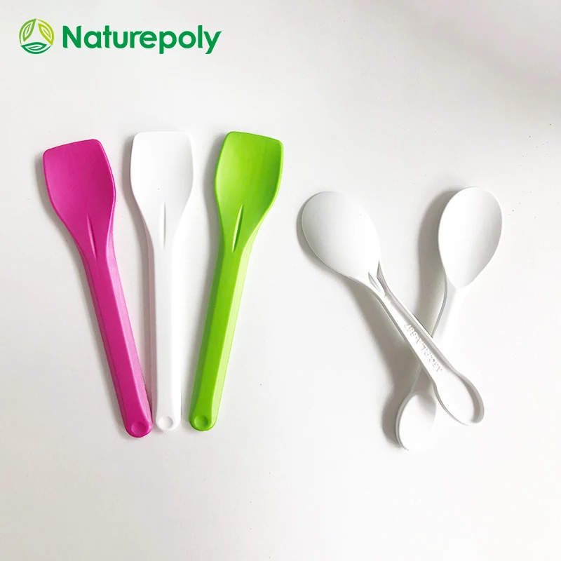 Customized Colored Biodegradable PLA CPLA Corn Starch Ice Cream Frozen YogurtPlastic Disposable Scoop Compostable Sundae Spoon