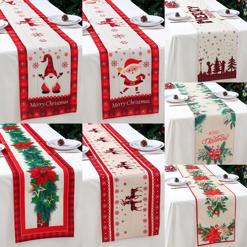 Christmas Gnome Doll Table Runner Santa Claus Table Flag Navidad Natal Noel Table Runner Linen Christmas Decoration