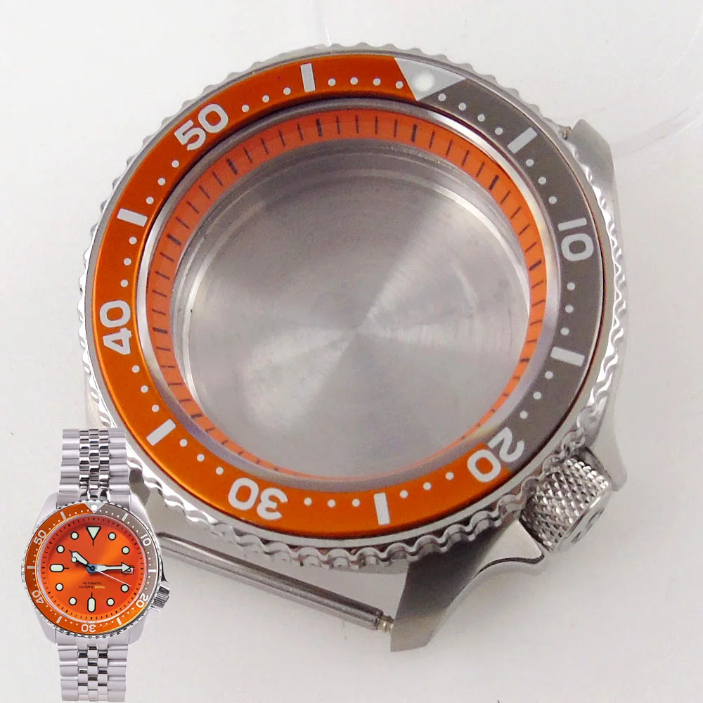 Корона на 3 8 SKX мод 42 мм Корпус часов 200M водонепроницаемый чехол для дайвинга части наручных оранжевый глава кольцо из сапфирового стекла чайник
