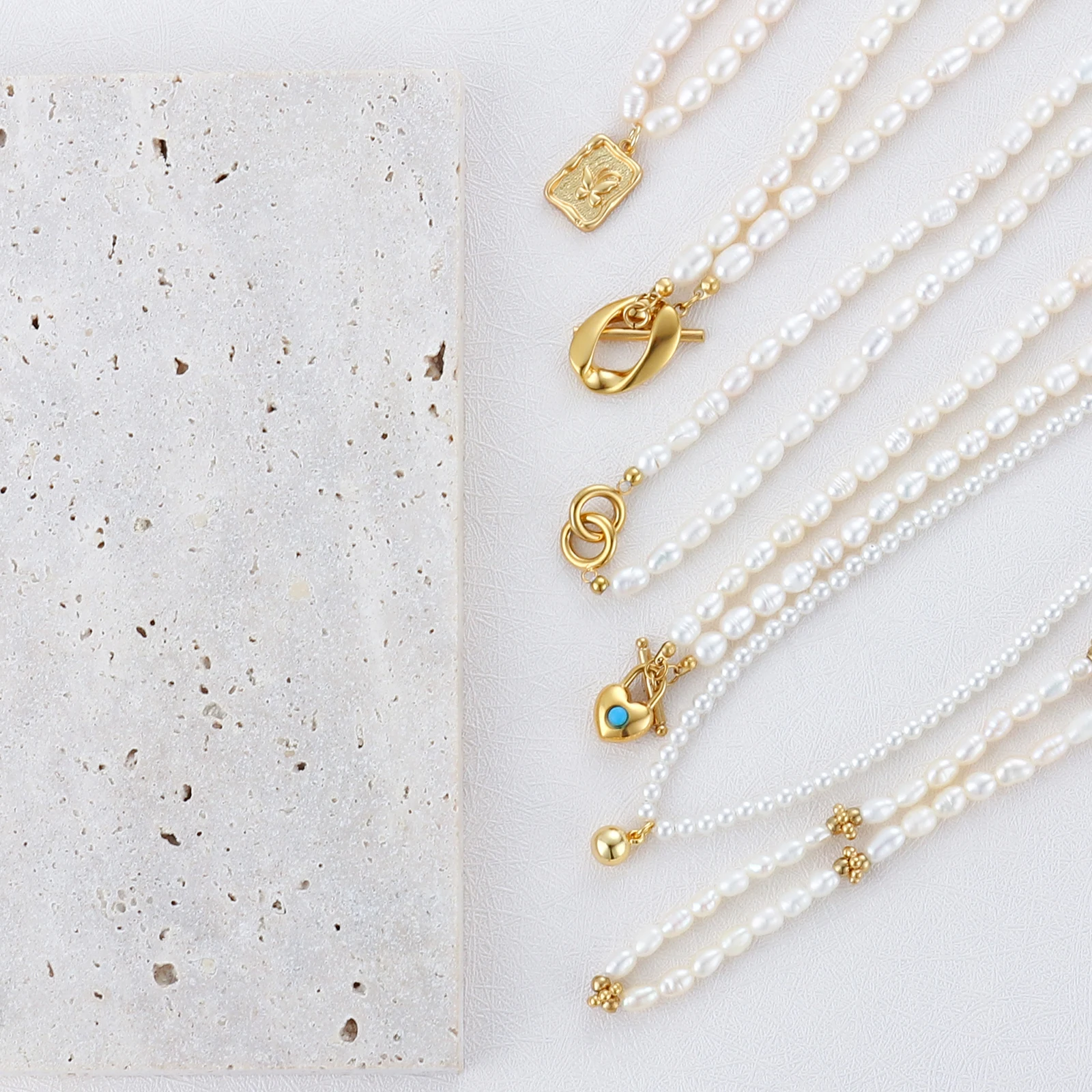 18K Gold Plated Fashion Rose Sun Love Heart Coin Charms Choker Copper Pendant  Beaded Bead Jewelry Pearl Necklaces For Women