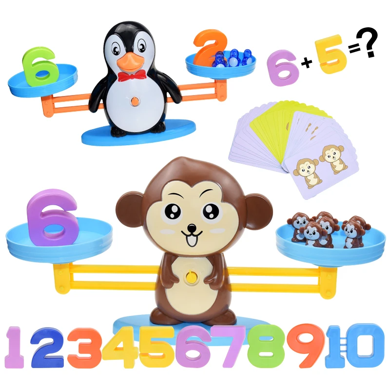 New Montessori Math Toy Monkey Digital Balance Scale Educational Balancing Scale Number Board Game Kids Learning Toys