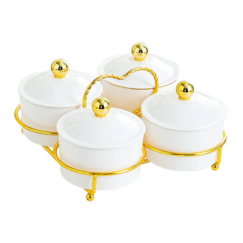 Light Luxury Divided Dim Sum Refreshment Tray with Lid Fruit Melon Sown Snack Dried and Nut Plate for High-end Living Room