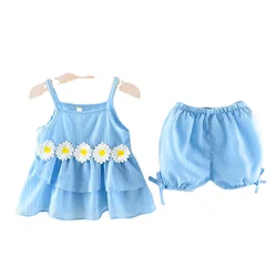summer fashion animal Chrysanthemum girls strapped skirt baby clothes wholesale price toddler cute baby clothes set girl