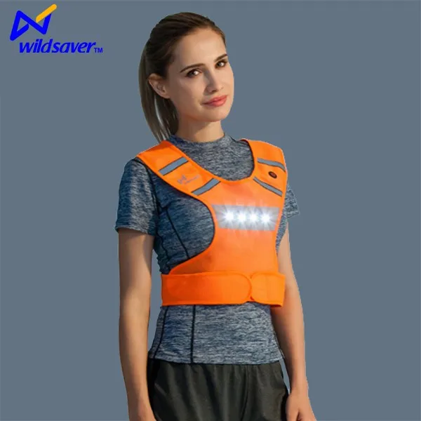 Popular Sale Style High Visibility Waterproof Fabric Polyester Light Vest For Running With Usb Rechargeable Battery Control