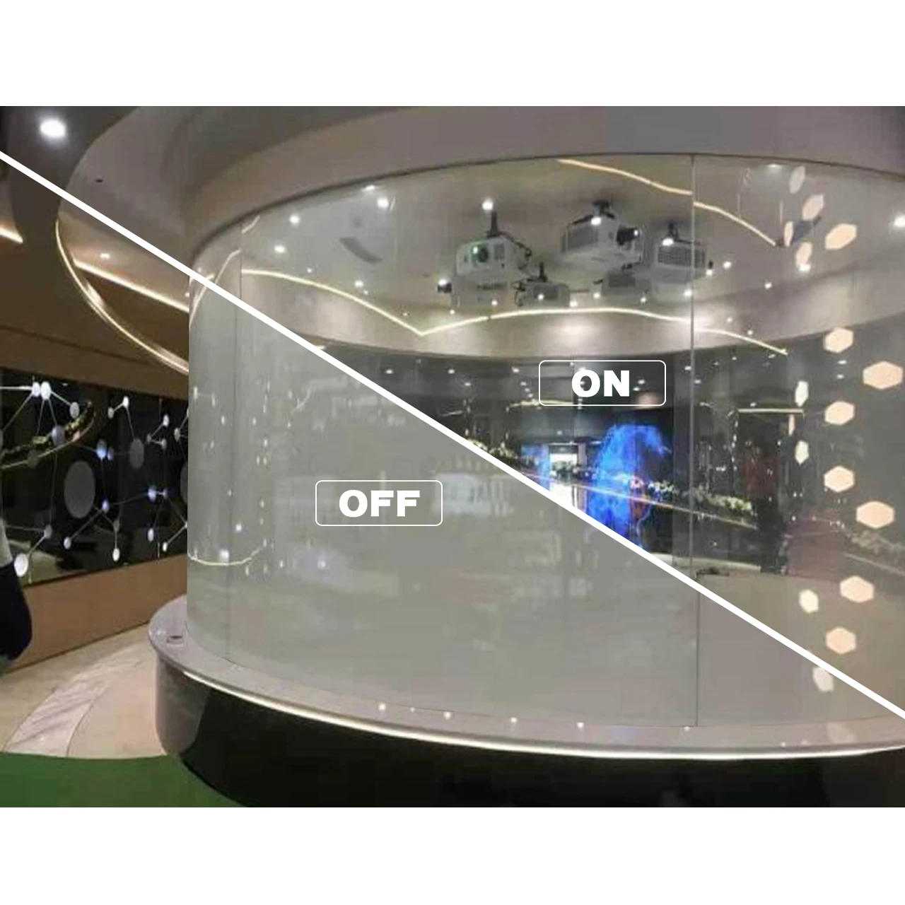 Office partition laminated smart bent glass PDLC interlayer switchable intelligent dimmable electronic magic curved glass