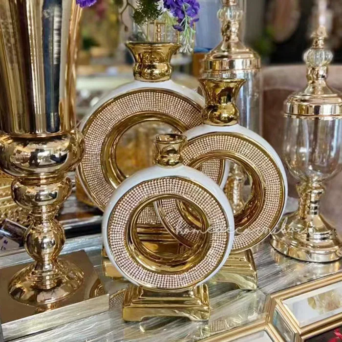 HY European plated gold drawstring ceramic vase