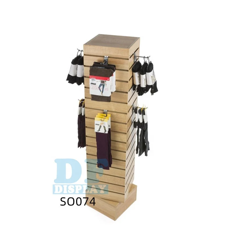 SO074 Multi-purpose Slat wall Display Stand Rotate Socks Display Rack Wooden Slatwall Display