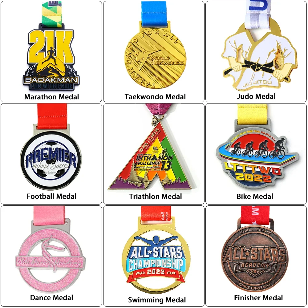 Custom Medal Zinc Alloy 3D Metal Marathon Football Taekwondo Race Finisher Award Medals Sport With Ribbon