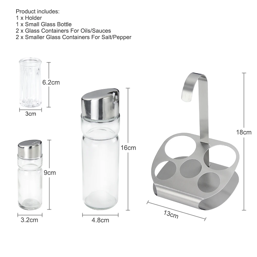 YF 6PCS Condiment Set Salt & Pepper Shaker Glass Oil & Vinegar Bottle