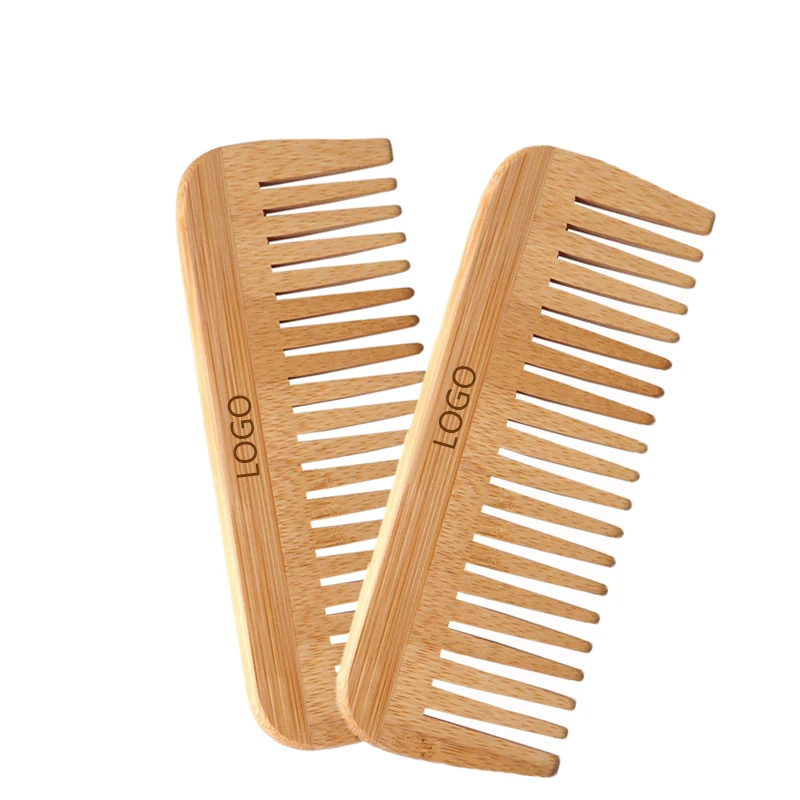 Private Label Top-rated Anti-static Natural Handmade Bamboo Wood Wide Tooth Comb Scalp Massage Curly Hair Comb For Home Use