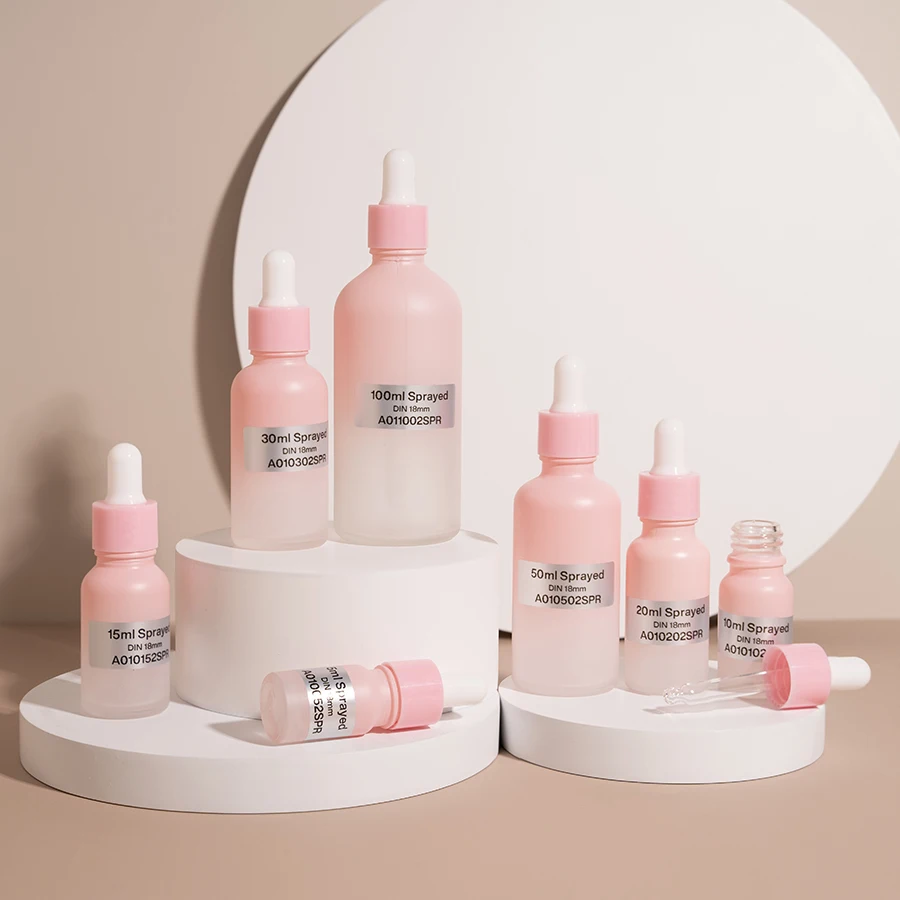 Luxury Cosmetic Packaging Heavy-bottomed Hair Oil Dropper Bottle Pink Frosted Glass 1 Oz 100ml Bottles with Black Dropper
