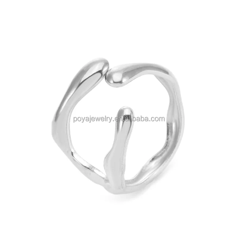 POYA Jewelry Stainless Steel 18K Gold PVD Plated Personalized Open Irregular Circle Finger Rings