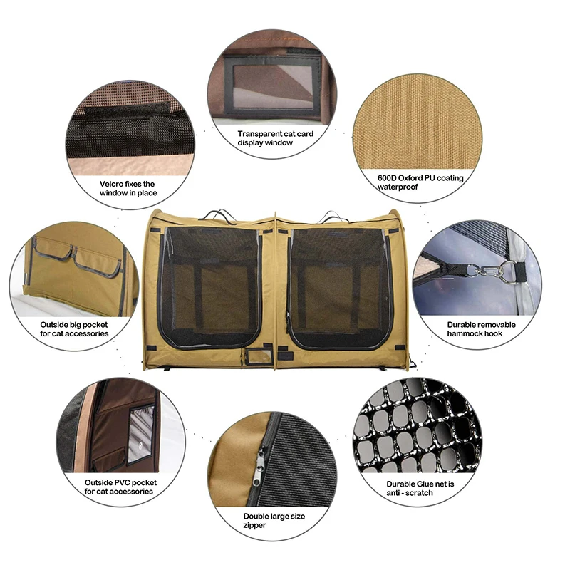 Customized Pet Home Wholesale Portable Twin Compartment Show House Cat Cage Condo Dog Travel Crate with Portable Carry Bag
