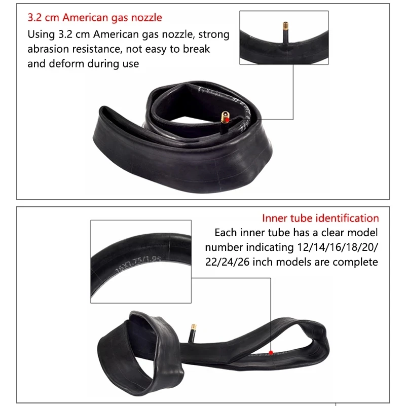 Bicycle Tires Bike Inner Tubes 16/18/20/24/26 inches Thicken Interior Tire Tube Anti Puncture Cycling Bike Tires Rubber Tube