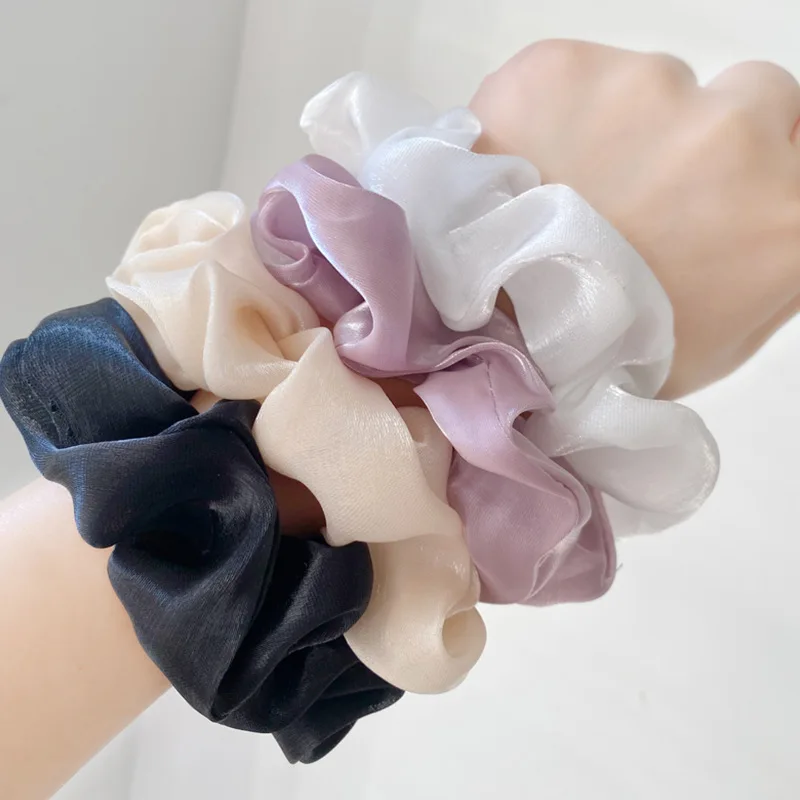 french style solid color silk scrunchy hair band for girls and women