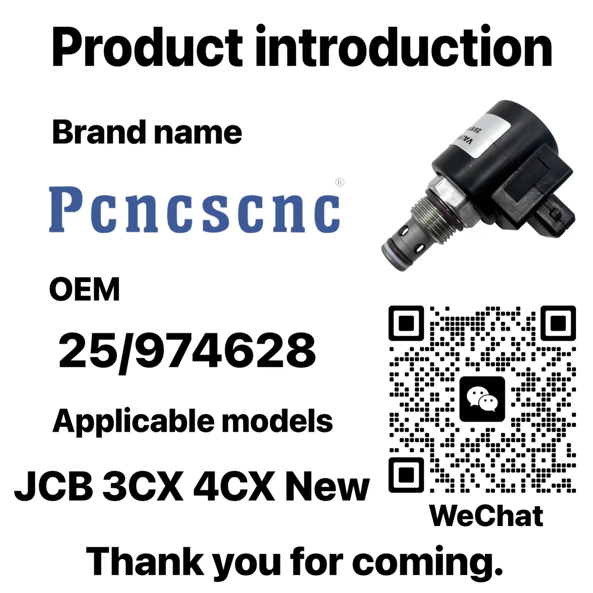 Solenoid Valve 12V Hydraulic Coil 25/974628 for JCB 3CX 4CX New