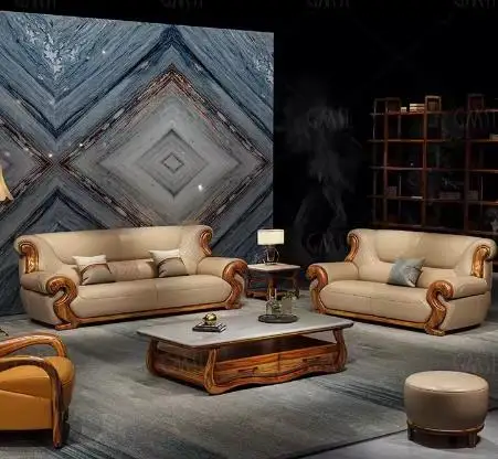 High-end atmosphere Wujin wood layer cowhide sofa leather solid wood thick leather for villa living room