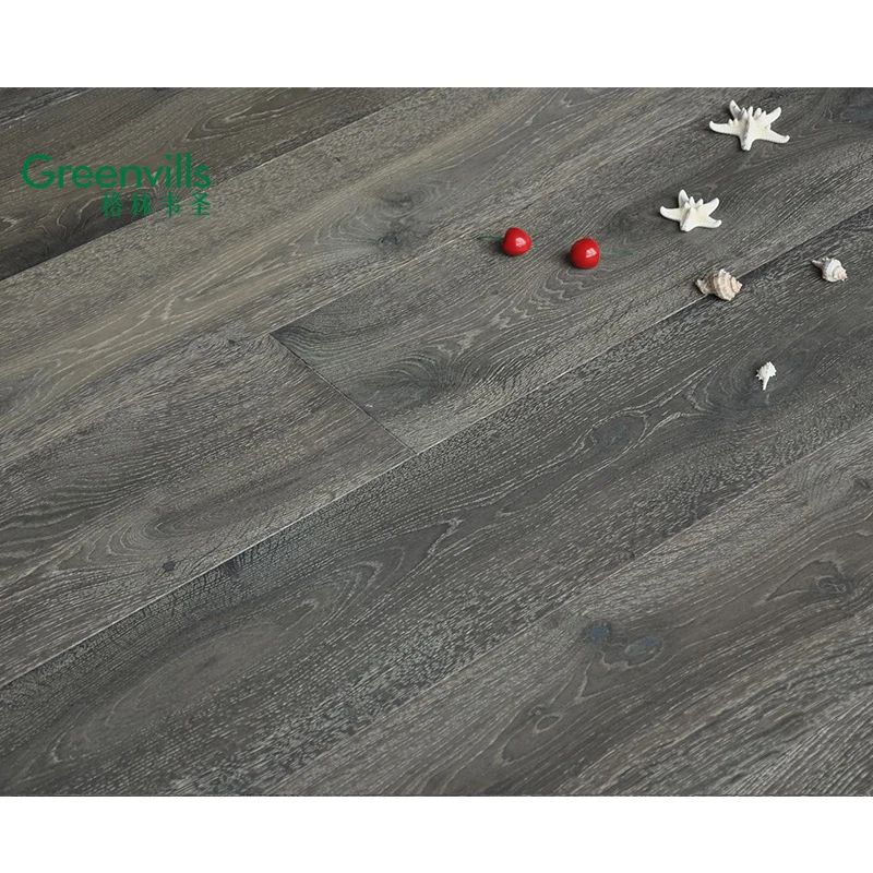 black stained wire brushed European oak engineered wood flooring Guangzhou factory