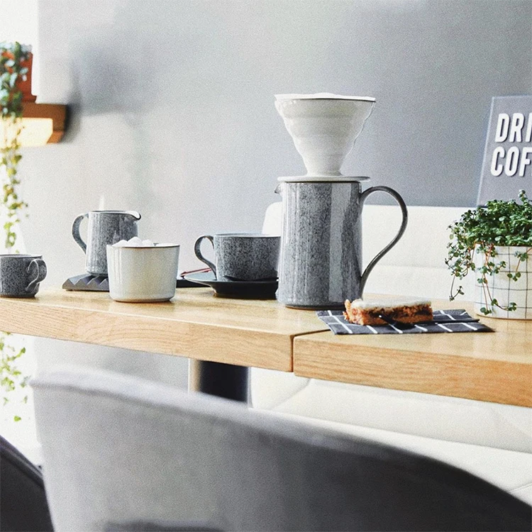 Wholesale delicate vintage style grey ceramic tea coffee set with teapot