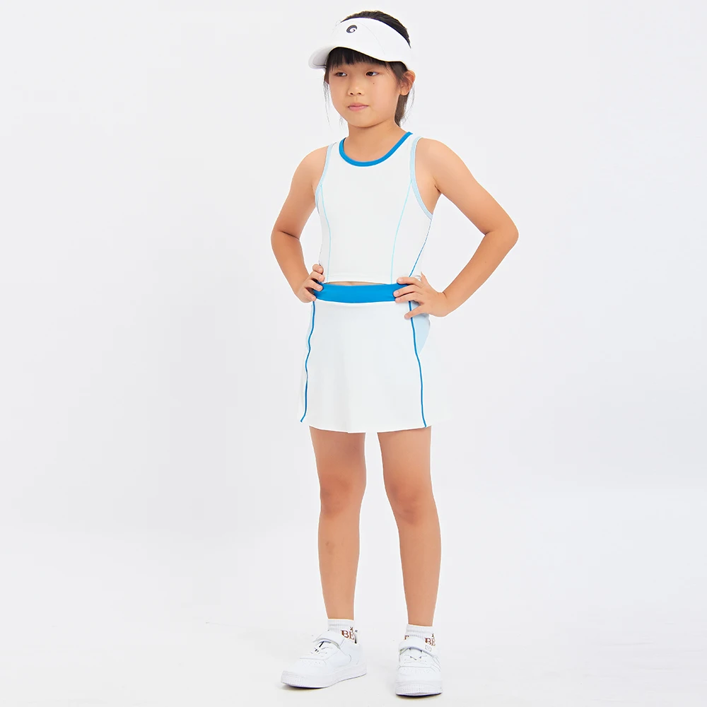 Быстросохнущее дышащее теннисное платье без рукавов для упражнений корейское Спортивное платье Детское теннисное платье с бюстгальтером и шортами