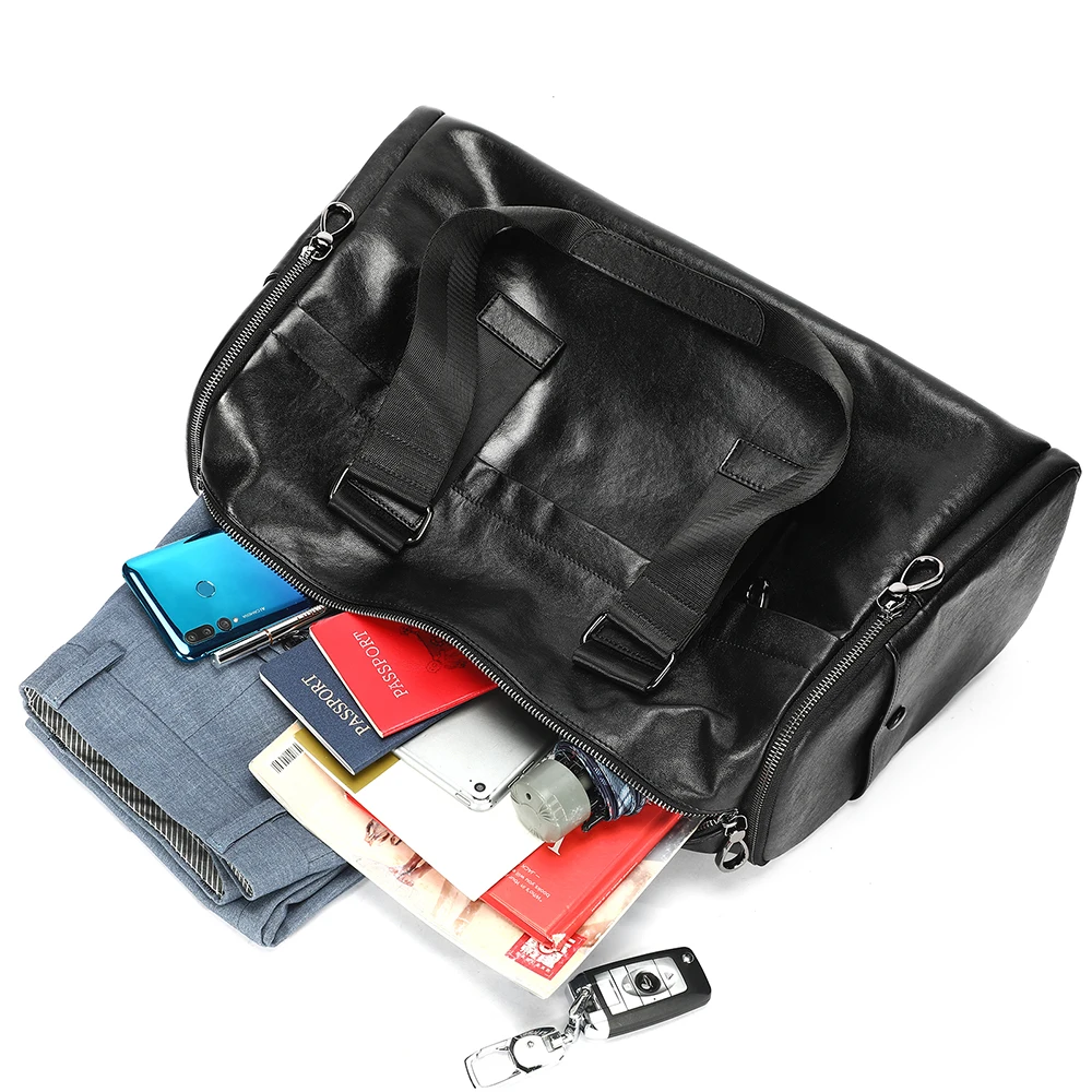 MARRANT Men Leather Duffle Bag Large Capacity Waterproof Sports Gym Travel Duffel Bag Genuine Leather Men Travel Bag