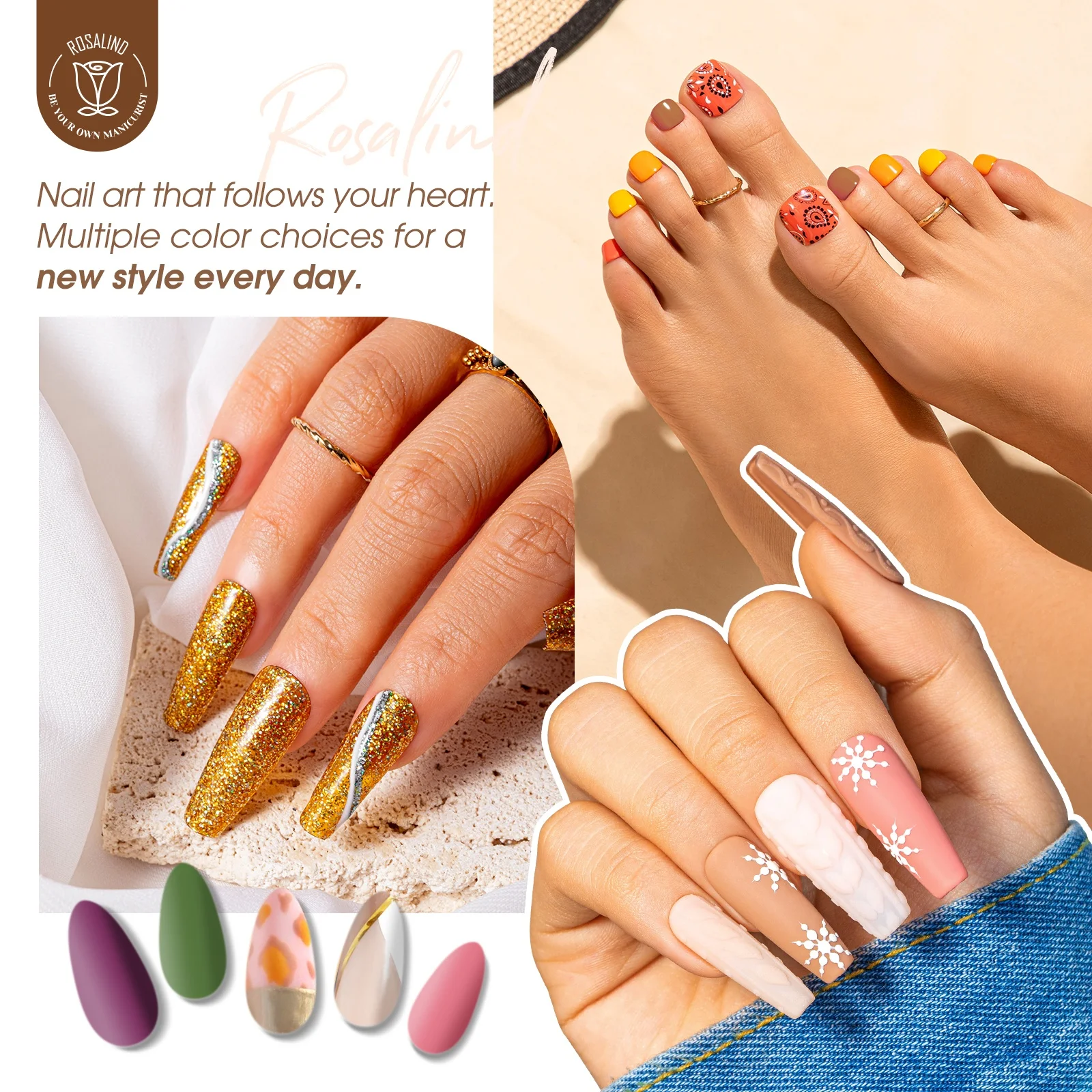 ROSALIND Custom gold glitter nail polish gel soak off purple nude brown uv vernis a ongles en gel set for all seasons manicure