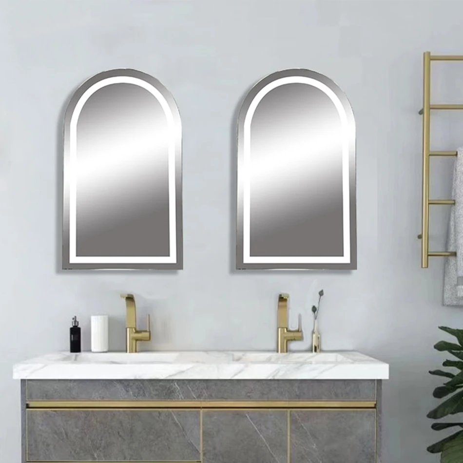 Wholesale Half Round Touch Sensor Aluminum Framed Luxury Large Storage Led Bathroom Wall Mirror Cabinet For Toilet