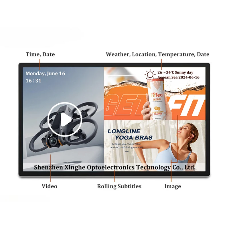 10.1 13.3 15.6 Inch Small Size Wall-mounted HD LCD Slim Video Player Advertising Display  Displays Touch Screen Display Indoor