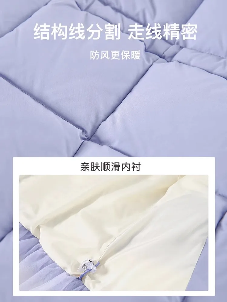 Fashion big fur collar medium long children white duck down padded kids girl jacket white puffer jacket embroidery