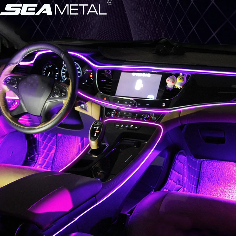 RGB Car Interior Optical Acrylic Strip Atmosphere Lamp 12V APP Sound Control Led Car Decorative Ambient Light
