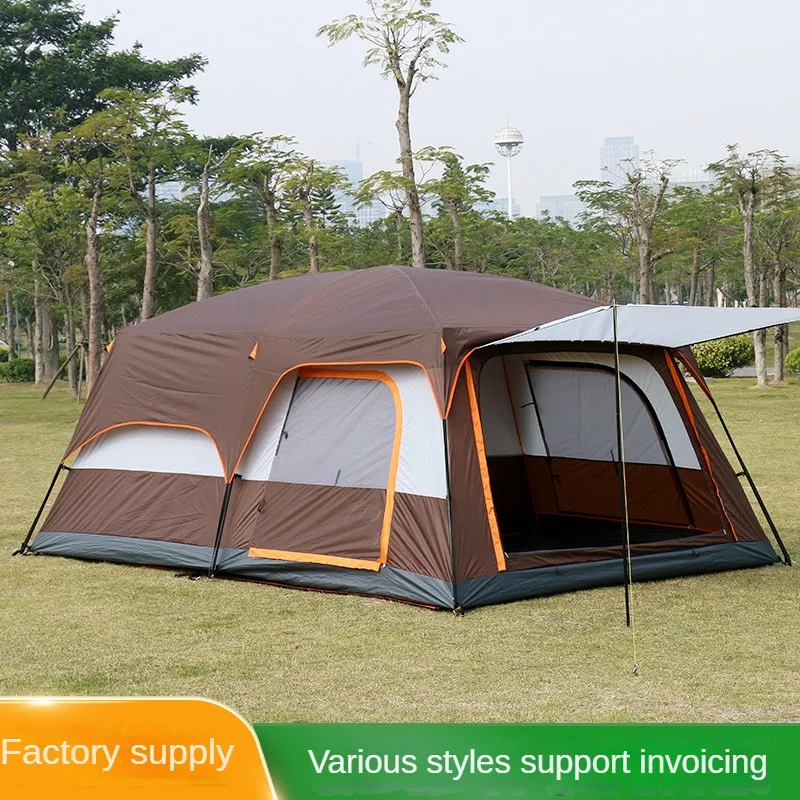 Luxury Outdoor Camping Canopy Tent Two Rooms Large Space 8-12 People Sun Rain Protection Thickened Cow JIn Cloth Skylight