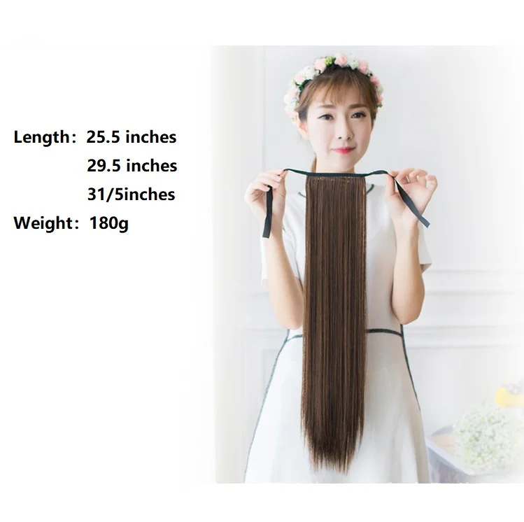 Cheap Hair Straight Extensions Wrap Around  Long Straight Ponytail Synthetic Hair Extensions