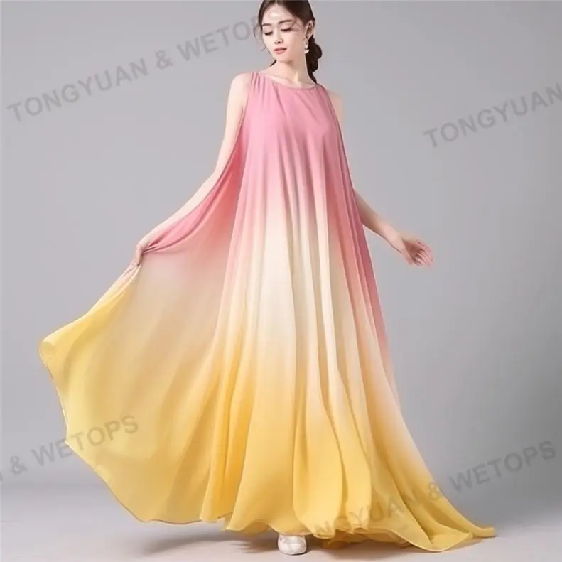 New Arrived Womens Plus Size Clothing Elegant Contrasting Color Cape Free Size Floor-Length Pleated Dress For Women